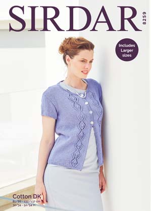 Sirdar 8259 Cardigan in Sirdar Cotton DK (#3 weight) for Adults.